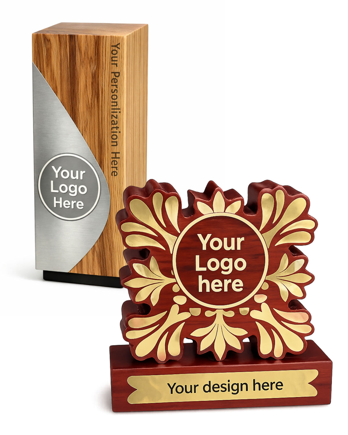 Custom Wood Corporate Award – Personalized Logo Recognition Trophy